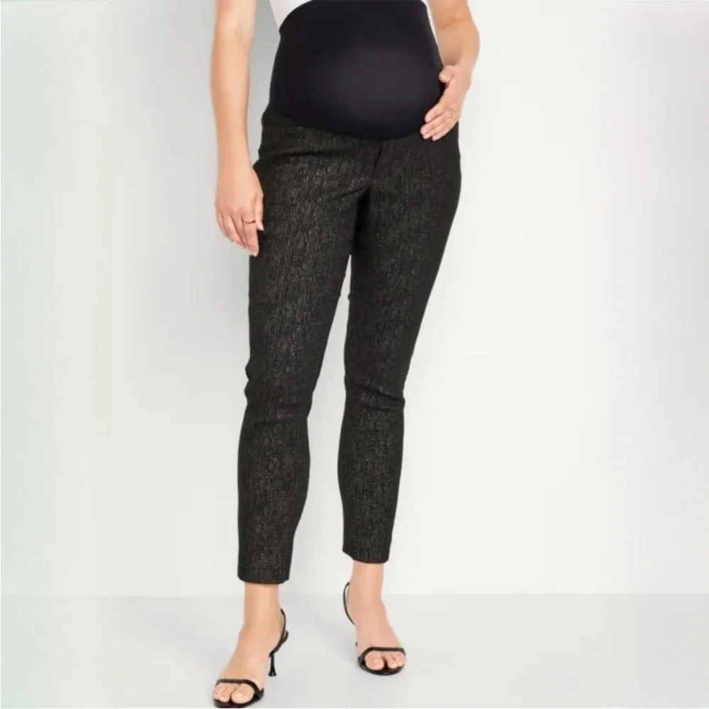 NWT Old Navy Maternity Full Panel Pixie Skinny Pants Black/Gold - Picture 1 of 7